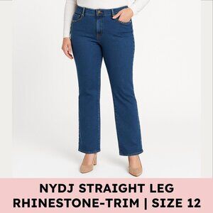 🌟 NYDJ Rhinestone-Trim Jeans — Straight Leg (12) — Medium Wash — Made in USA